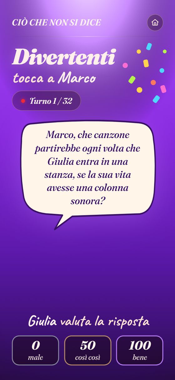 A question the AI wrote for the couple: Marco, which song would play every time Giulia walks into a room?